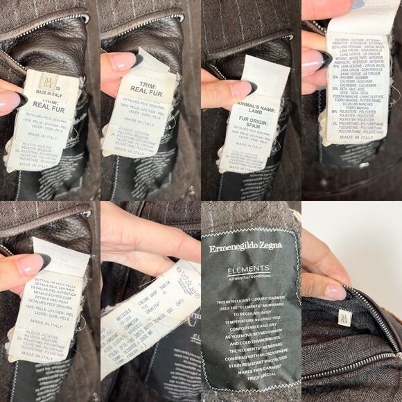 Ermenegildo Zegna Elements Wool Cashmere Fur Lamb Leather Brown Coat Mens Sz XL - Picture 15 of 16